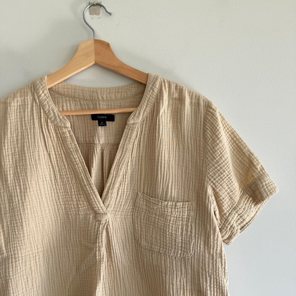 J. Crew V-Neck Soft Gauze Pullover Popover Blouse Cream M - Picture 3 of 7